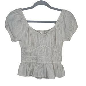 Sim & Sam Linen Blend Puff Sleeve Top Size S